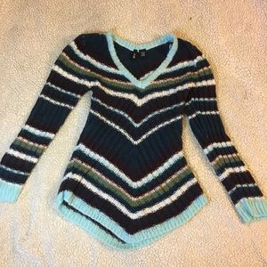 Striped Multi-Color “V” Cut Knit Sweater